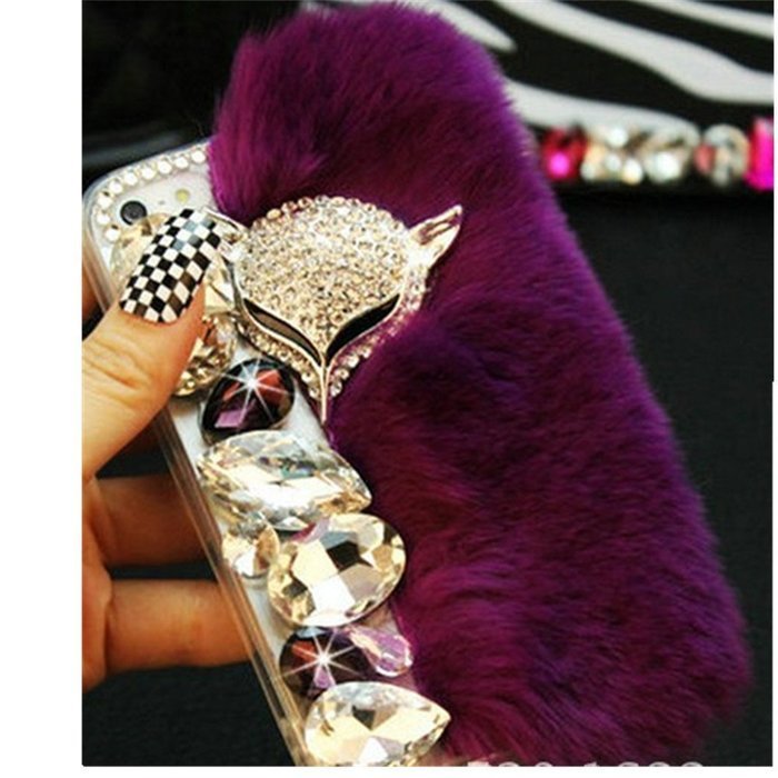 Spritech(TM) Bling Clear Phone Case For Iphone 7 Plus 5.5inch,3D Handmade Crystal Fox Pink Fur Accessary Design... N6