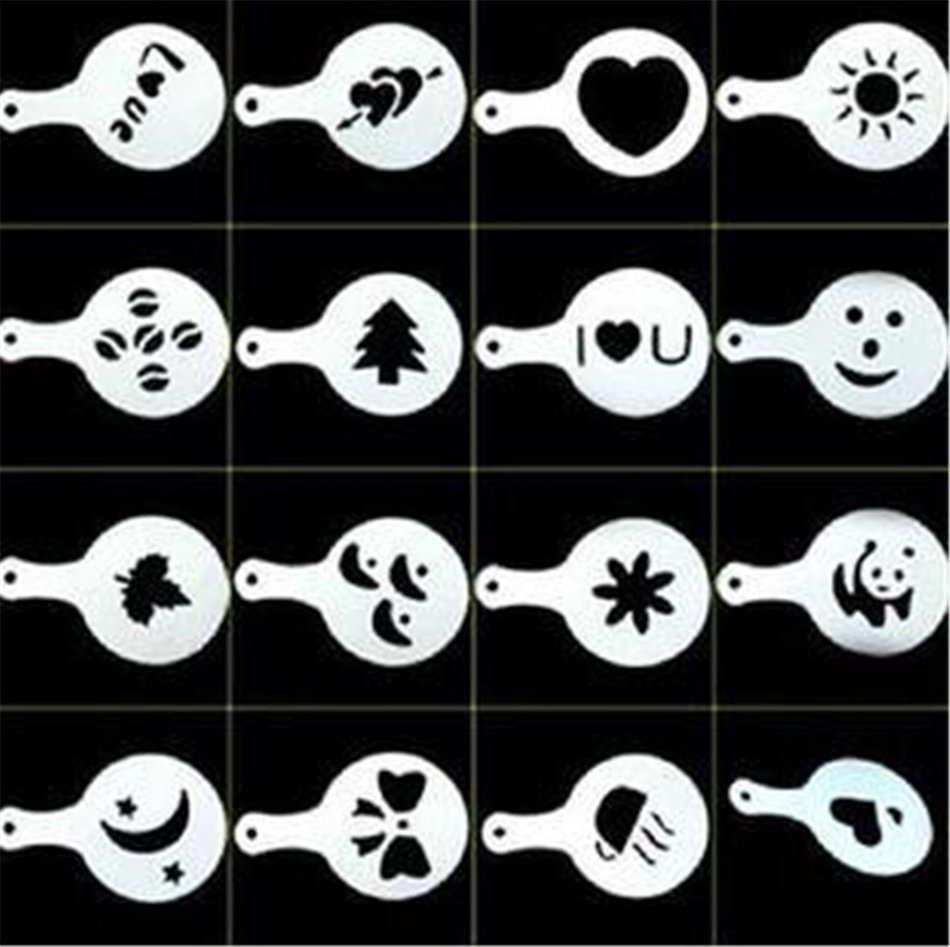 HAKSEN 16 PCS Plastic Coffee Latte Garland Mould Printing Model Template Pad Duster Spray Cappuccino Fancy Coffee...