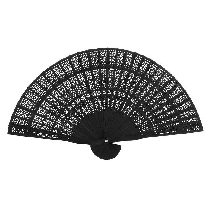 Vintage Wood Hollow Carved Hand Fan Foldable Fan - Black N2