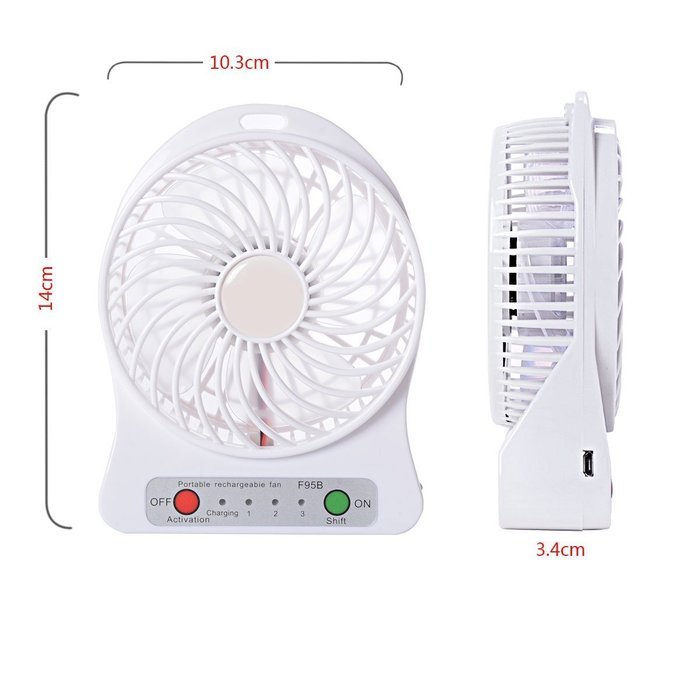 Xcellent Global 4 Inch Vanes Portable Fan USB Handheld Rechargeable Battery Powered Desktop Fan with 3-level Speed... N11