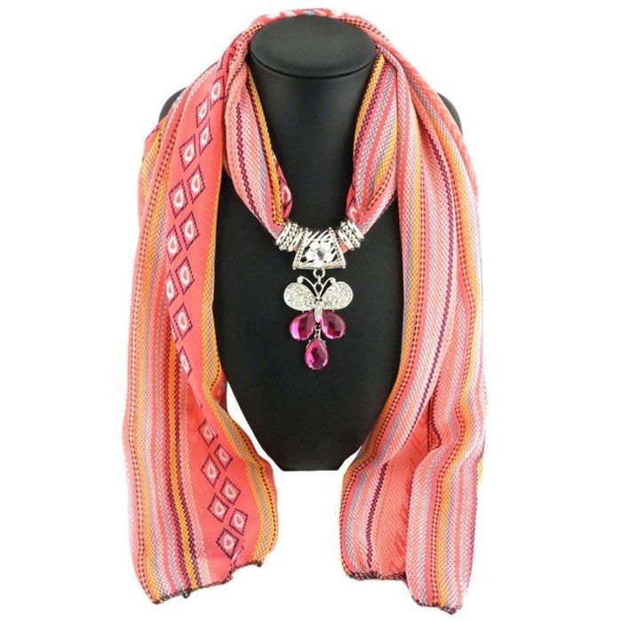 AutumnFall Women Girl Pendant Scarf With Tassel Rhinestone Necklace Scarves (U) N45