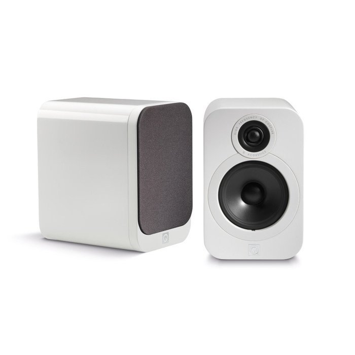 Q Acoustics 3020 Bookshelf Speaker Pair (Gloss White) + QED Silver Anniversary XT Speaker Cable Pair 6.5 Feet...