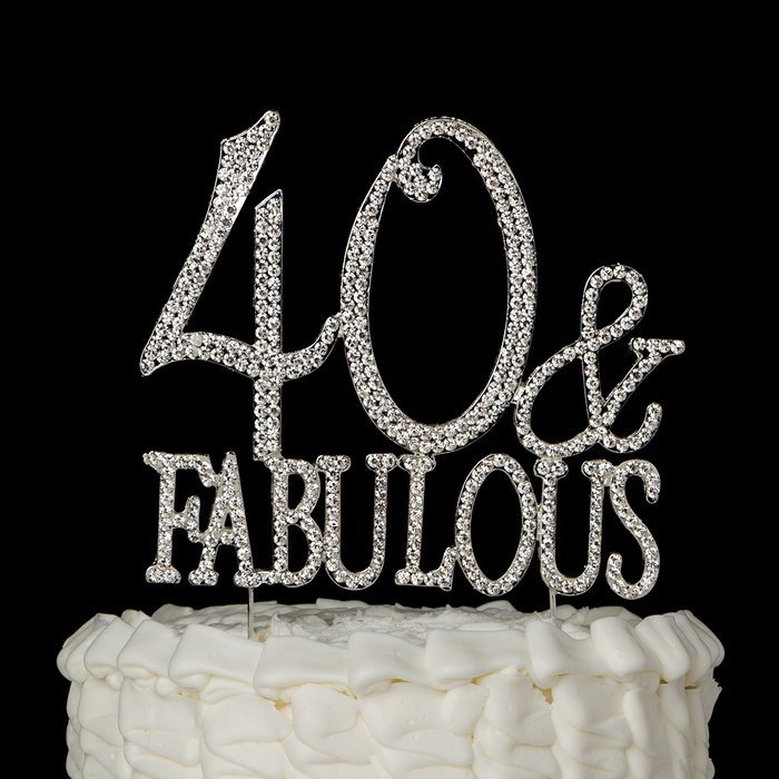 40 & Fabulous Cake Topper for 40th Birthday Silver Metal Party Decoration Ideas (40 and Fabulous Silver)