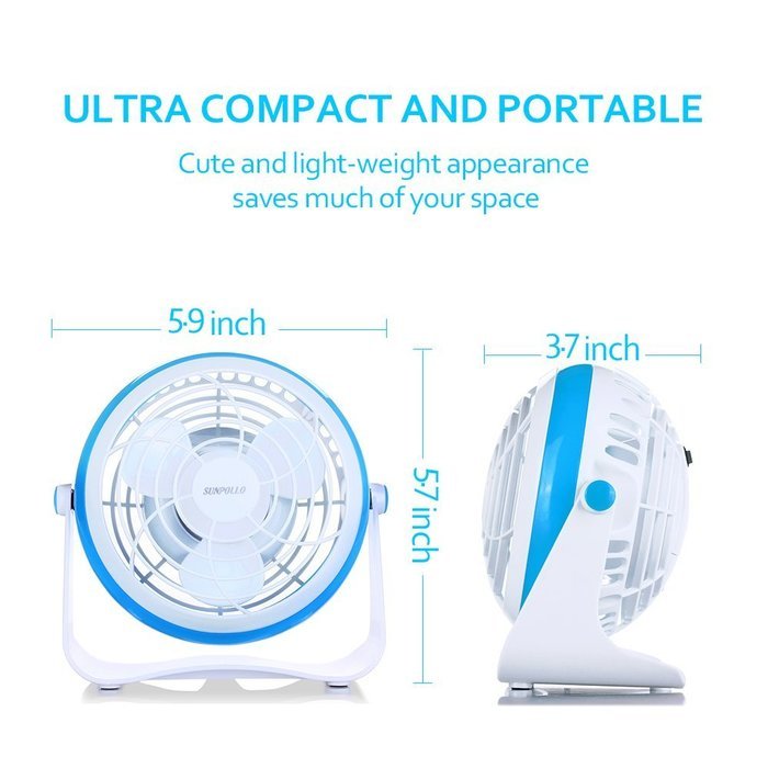 SUNPOLLO Desktop USB Fan, Mini Table Fan for Home and Office (USB Powered, Large Airflow, Personal Cooling, Quiet... N5