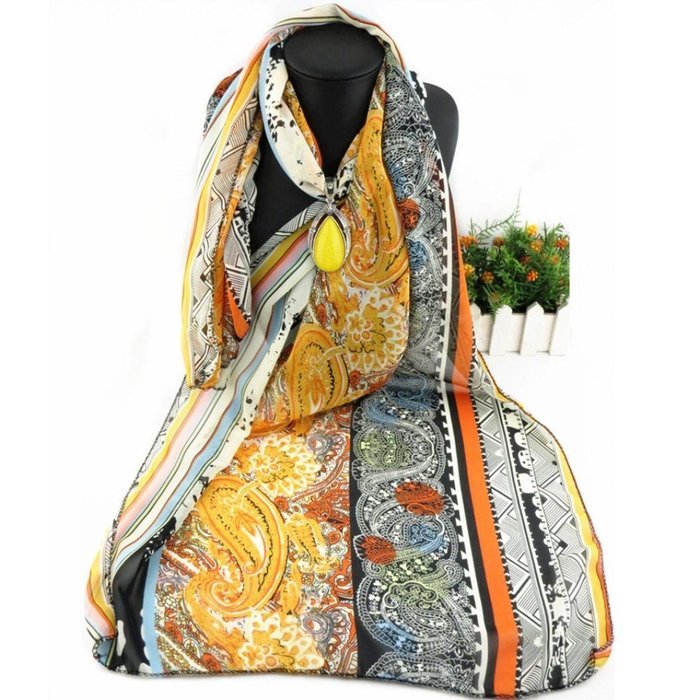 AutumnFall Women Girl Pendant Scarf With Tassel Rhinestone Necklace Scarves (U) N58