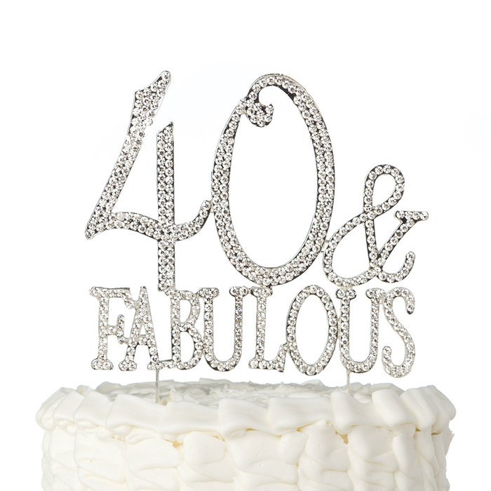 40 & Fabulous Cake Topper for 40th Birthday Silver Metal Party Decoration Ideas (40 and Fabulous Silver) N2