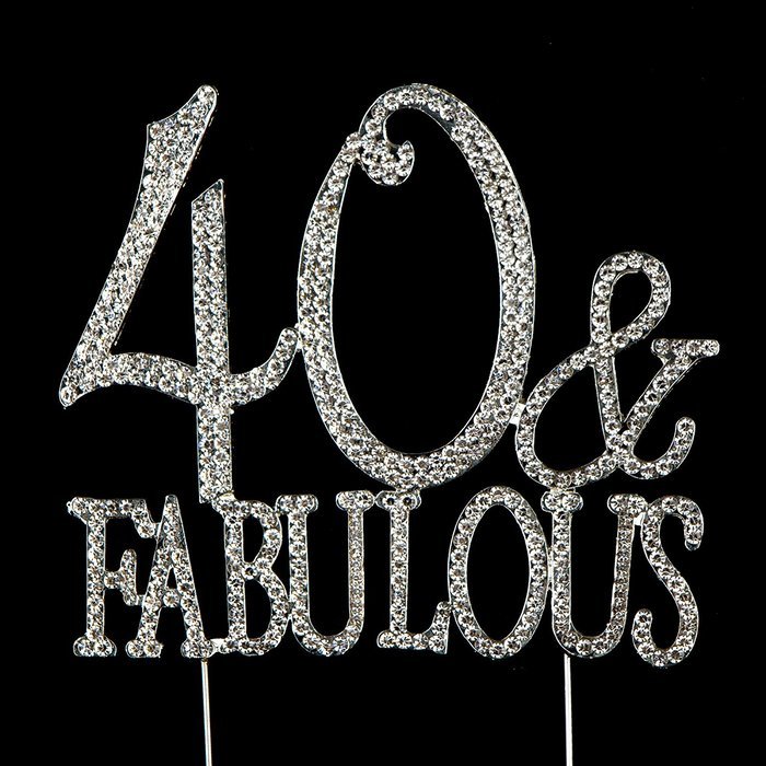40 & Fabulous Cake Topper for 40th Birthday Silver Metal Party Decoration Ideas (40 and Fabulous Silver) N3