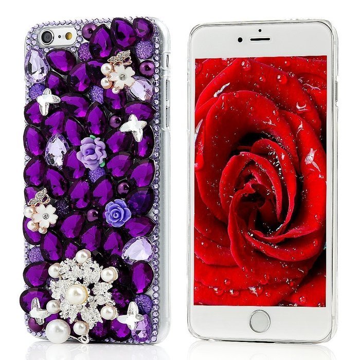 Iphone 7 Plus 5.5inch Bling Rose Gems Smartphone Cover,Yaheeda Rose Fur Ball Design 3D Handmade Rhinetstone Phone... N10
