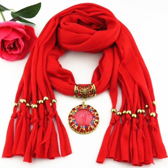 AutumnFall Women Girl Pendant Scarf With Tassel Rhinestone Necklace Scarves (U) N61
