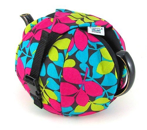 Tea Cozy for 40 Oz Teapot with Lime, Hot Pink and Turquoise Leaves - Made in the USA!