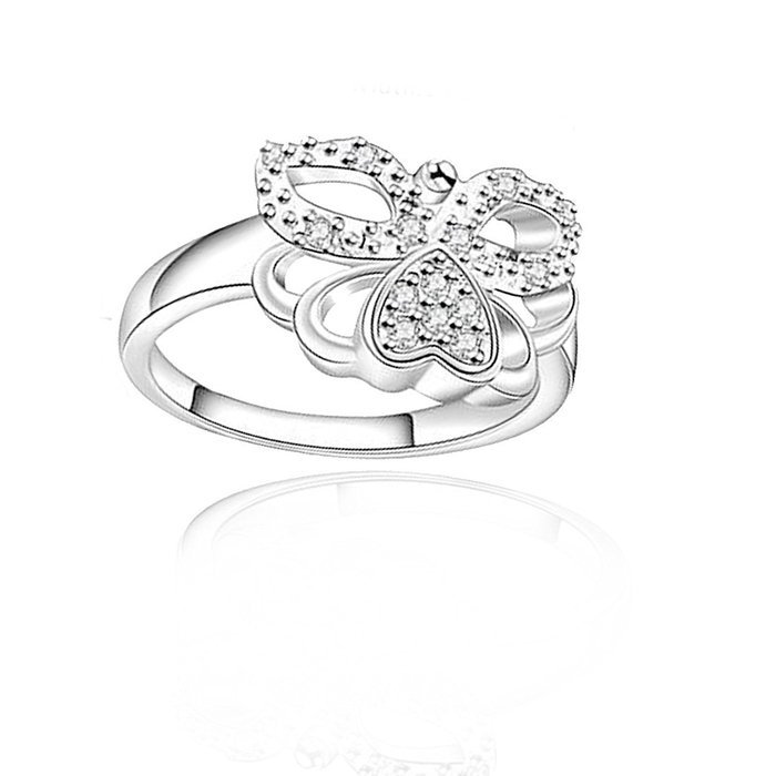 Voberry&reg; Plating Silver Ring Fine Fashion New Women Butterfly Crystal Jewelry Finger Rings