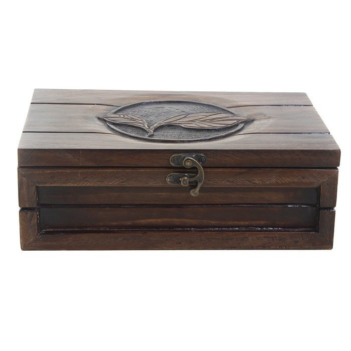 Wooden Tea Storage Box Compact Organizer Handcrafted with Tea Leaf Motif N2