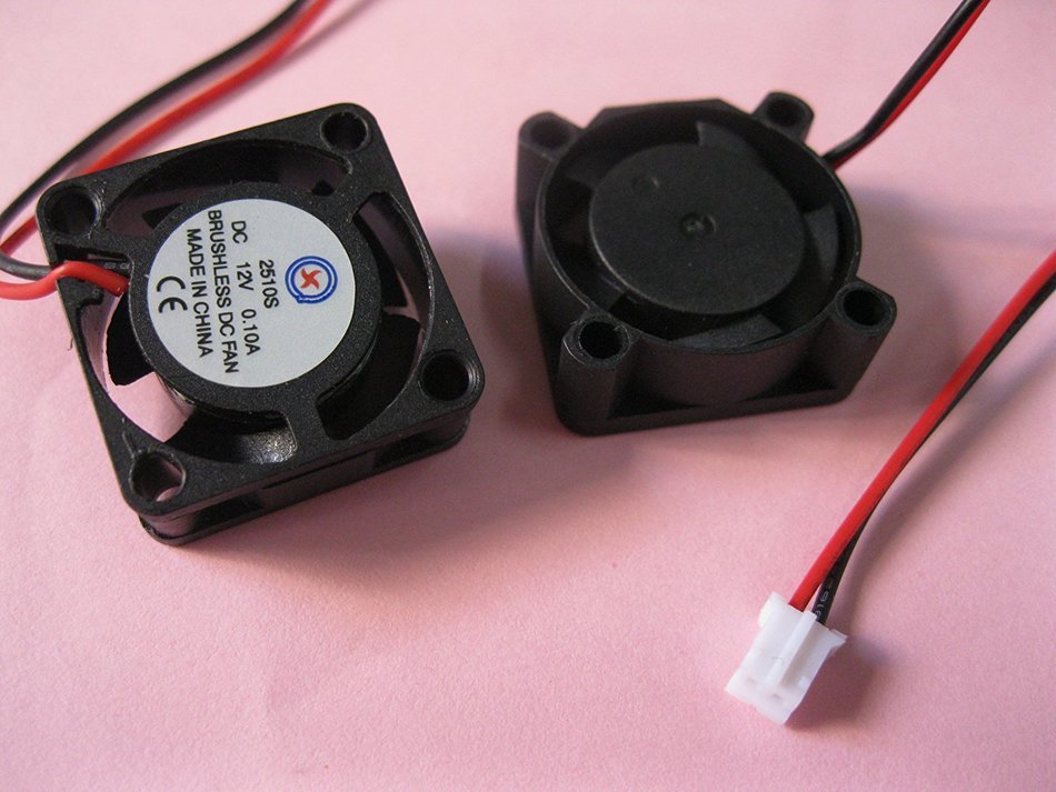 2 pcs Brushless DC Cooling Fan 12V 2510S 5 Blades 2 wire 25x25x10mm Sleeve-bearing Skywalking