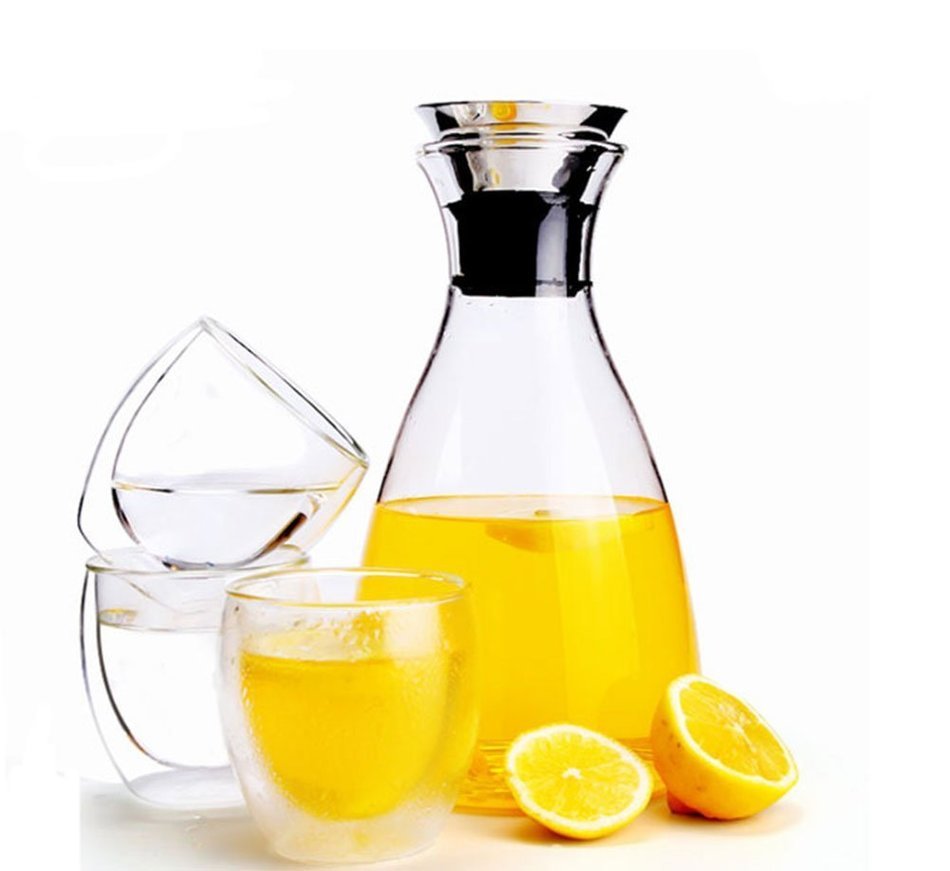 Artcome 50 Oz Heat Resistant Borosilicate Water Carafe Glass Pitcher with Stainless Steel Flow Lid N2