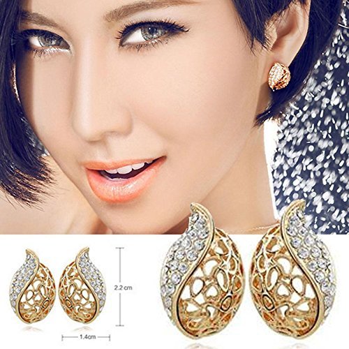 Women Leaf Gold Silver Rhinestone Choker Collar Necklace Earrings Jewelry Set N2