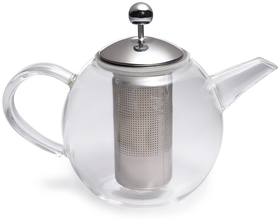 BonJour Tea Handblown Borosilicate Insulated Glass Teapot, Stainless Steel Infuser, 23.7-Ounce