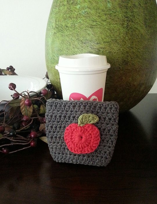 Coffee Sleeve - Coffee Cup Cozy Grey Apple Applique