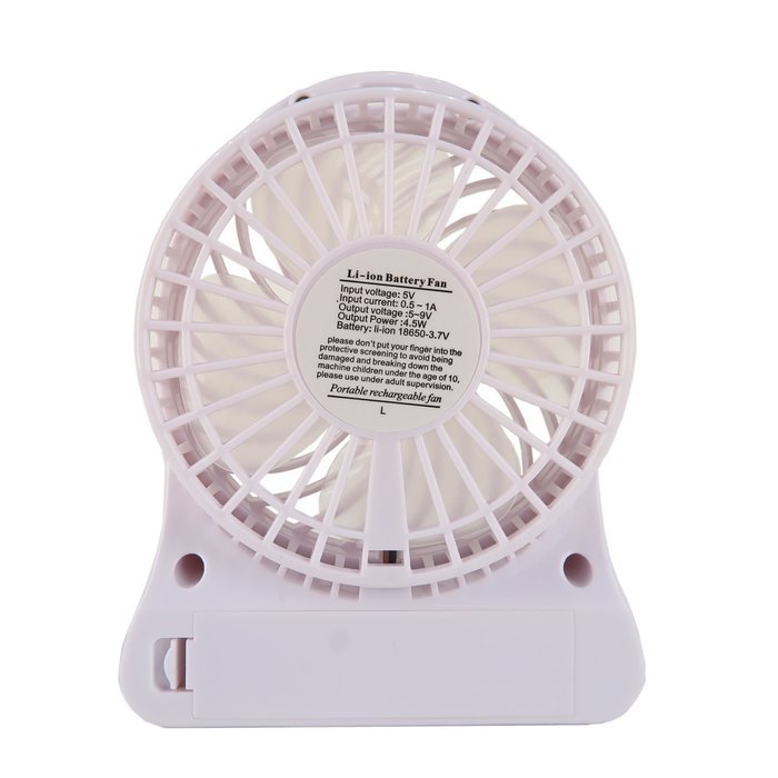 3 Speed Portable Mini USB Rechargeable Desktop Fan wih LED Light (4 inch fan size) (White) N4