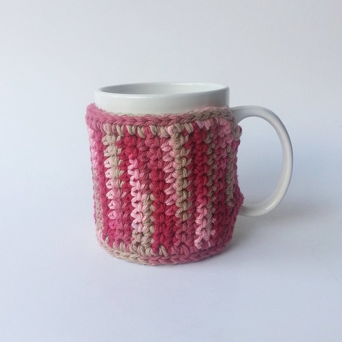 Crochet Cup Accessory Pink Beige Fuchsia