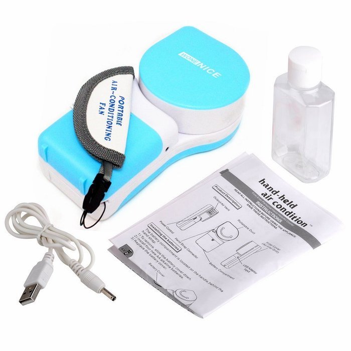 WoneNice Portable Small Fan & Mini-air Conditioner, Runs On Batteries Or USB-Blue N14