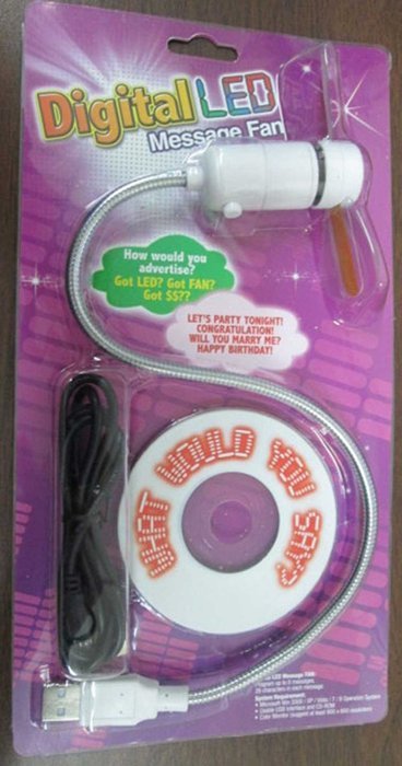 LED Programmable Message Fan W/custom Drawing - USB Powered (Red Led) N4