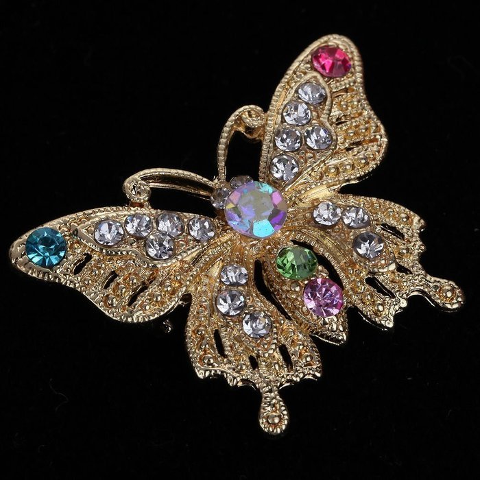 Gold Plated Coloful Crystal Rhinestone Butterfly Brooch Pin Women Party Jewelry N4