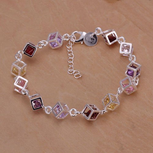 1pc HOT Women's Fancy Silver Plated Colorful Rainbow Rhinestone Bangle Bracelet N7
