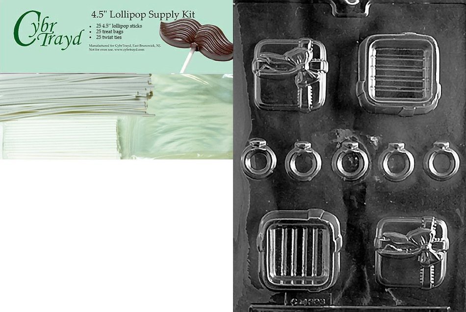 Cybrtrayd W047 Gift Pour Box with 5 Rings Chocolate Candy Mold with Exclusive Cybrtrayd Copyrighted Chocolate...