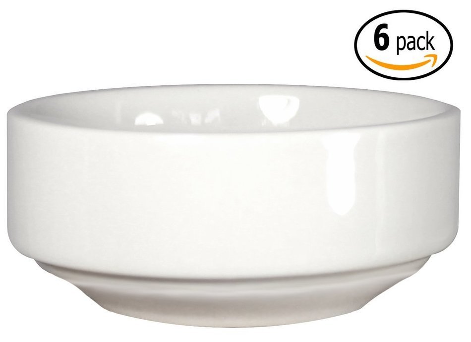 ITI Ceramic Stackable Baking Ramekins / Condiment Sauce Cups with Pan Scraper, 3.5 Ounce (6-Pack, Pure White)