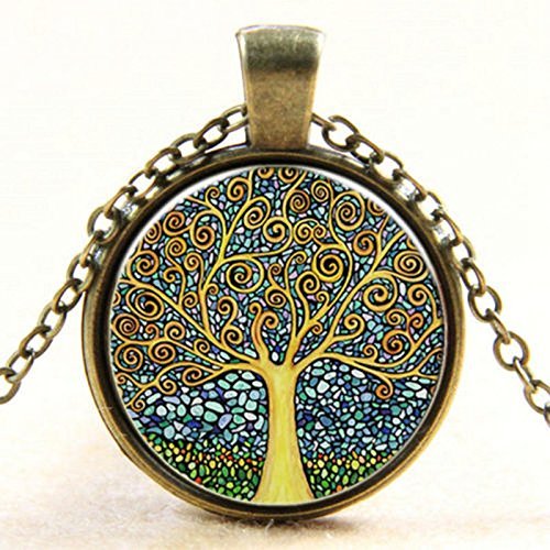 Vintage Retro Punk Cabochon Glass Pendant Silver Bronze Chain Necklace Jewelry N6