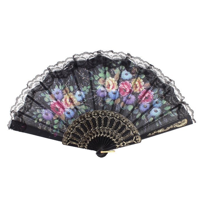 Flower Pattern Fabric Lace Folding Dancing Wedding Hand Fan 12Pcs