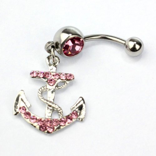Kathy store INC 316l Surgical Stainless Steel 14g 7/16 Inch Anchor Crystal Rhinestone Gem Bar Navel Belly Ring... N6