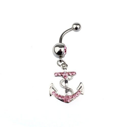 Kathy store INC 316l Surgical Stainless Steel 14g 7/16 Inch Anchor Crystal Rhinestone Gem Bar Navel Belly Ring... N7