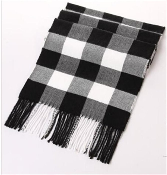 Soft Warm Tartan Plaid Long Scarve (Black and White Squares)