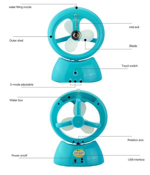 Welltop USB Handheld Humidifier Fans Rechargeable Misting fan Portable Mini fan Table Desktop Water Spray fan... N9