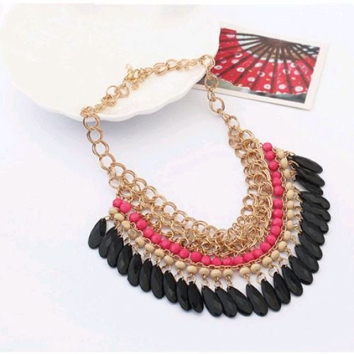 Women Fashion Jewelry Pendant Chain Crystal Choker Chunky Statement Bib Necklace