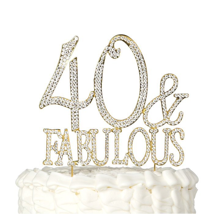 40 & Fabulous Cake Topper for 40th Birthday Silver Metal Party Decoration Ideas (40 and Fabulous Silver) N4
