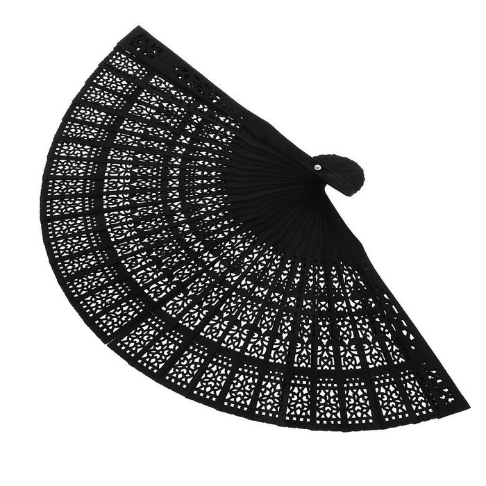 Vintage Wood Hollow Carved Hand Fan Foldable Fan - Black N4