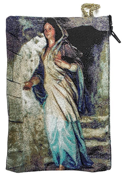 Blessed Virgin Mary Rosary Icon Pouch Tapestry Prayer Keepsake Case 5.7" N2