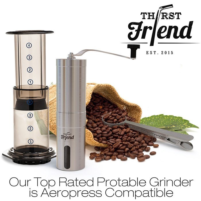 Thirst Friend MINI Manual Coffee Grinder With Free Cleaning Brush & Waterproof Travel Pouch. Top Rated Portable... N2