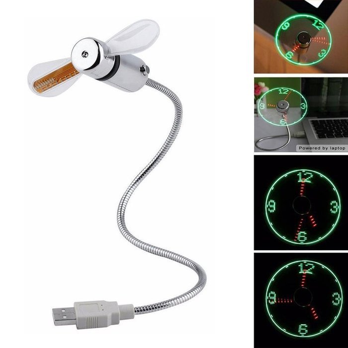 Vitoki Mini Flexible Gooseneck LED Clock USB Fan For PC Notebook Real Time Display Function N9