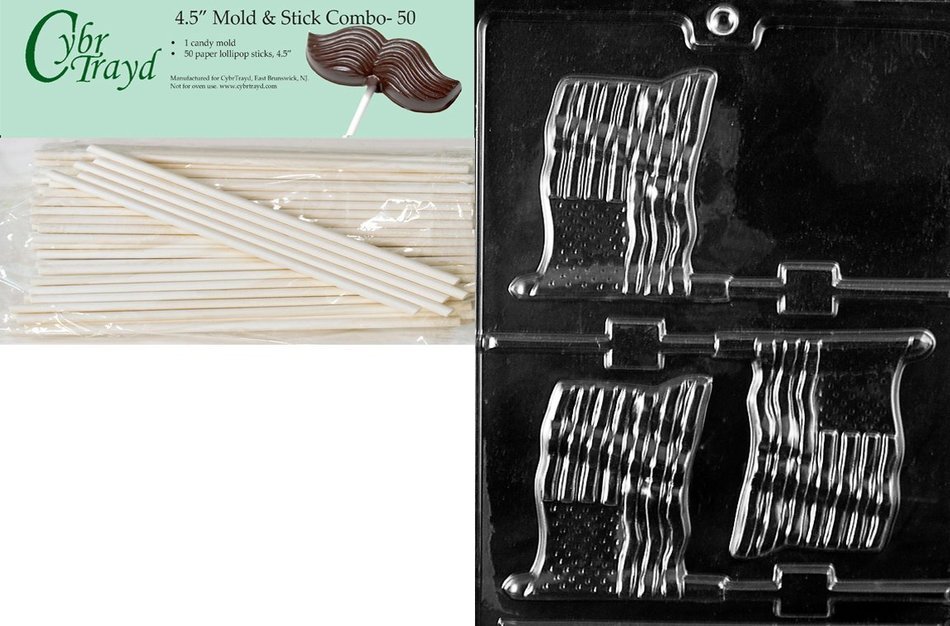 Cybrtrayd P010 Flag Lolly Chocolate Candy Mold with Exclusive Cybrtrayd Copyrighted Chocolate Molding Instructions... N2