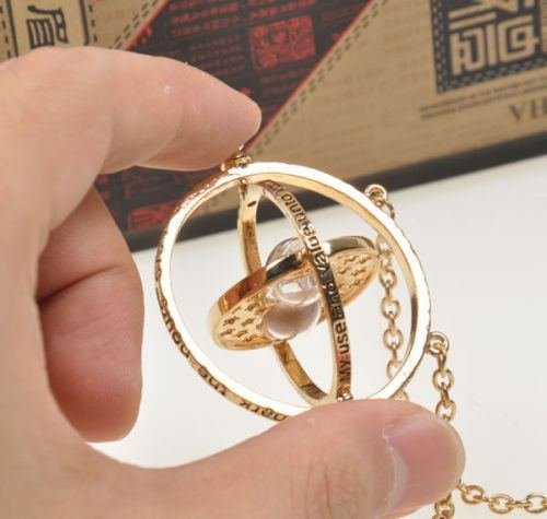 Time Turner Necklace Hermione Granger Rotating Spins Gold Hourglass Harry Potter N2