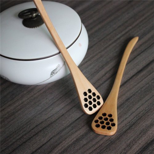 AUCH Creative 7.28 Inch Wood Honey Dipper Stick Server for Honey Jar Dispense Drizzle -Pack of 5