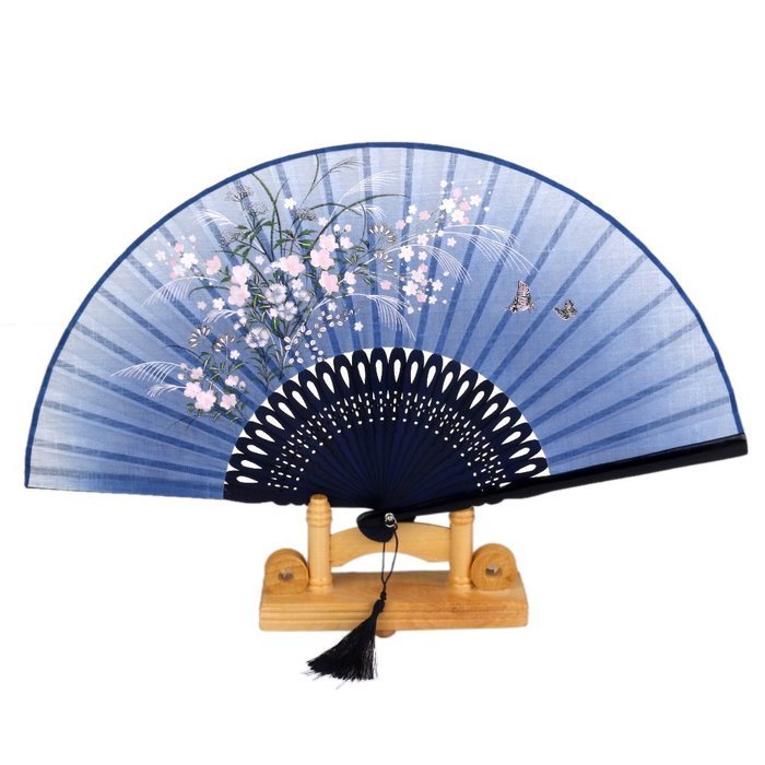 Hollow Rib Flower Hand Fan Folding Fan Pocket Fan (Blue) N18