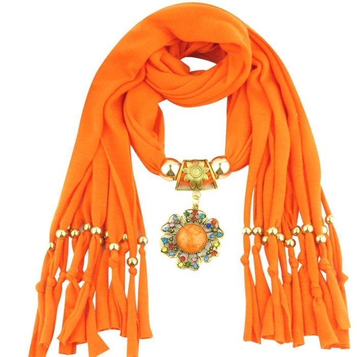AutumnFall Women Girl Pendant Scarf With Tassel Rhinestone Necklace Scarves (U) N65