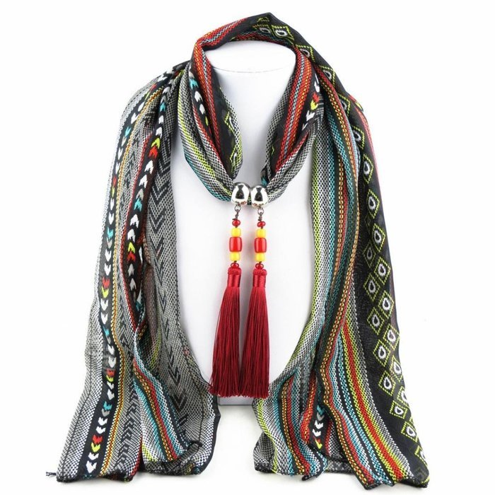 AutumnFall Women Girl Pendant Scarf With Tassel Rhinestone Necklace Scarves (U) N67