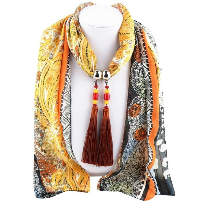 AutumnFall Women Girl Pendant Scarf With Tassel Rhinestone Necklace Scarves (U) N68