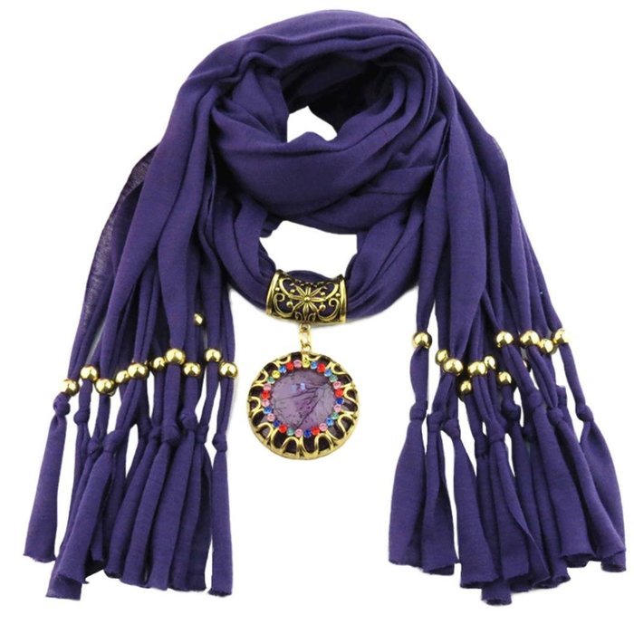 AutumnFall Women Girl Pendant Scarf With Tassel Rhinestone Necklace Scarves (U) N69