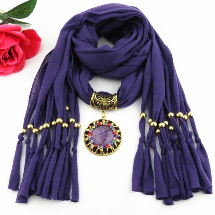 AutumnFall Women Girl Pendant Scarf With Tassel Rhinestone Necklace Scarves (U) N70